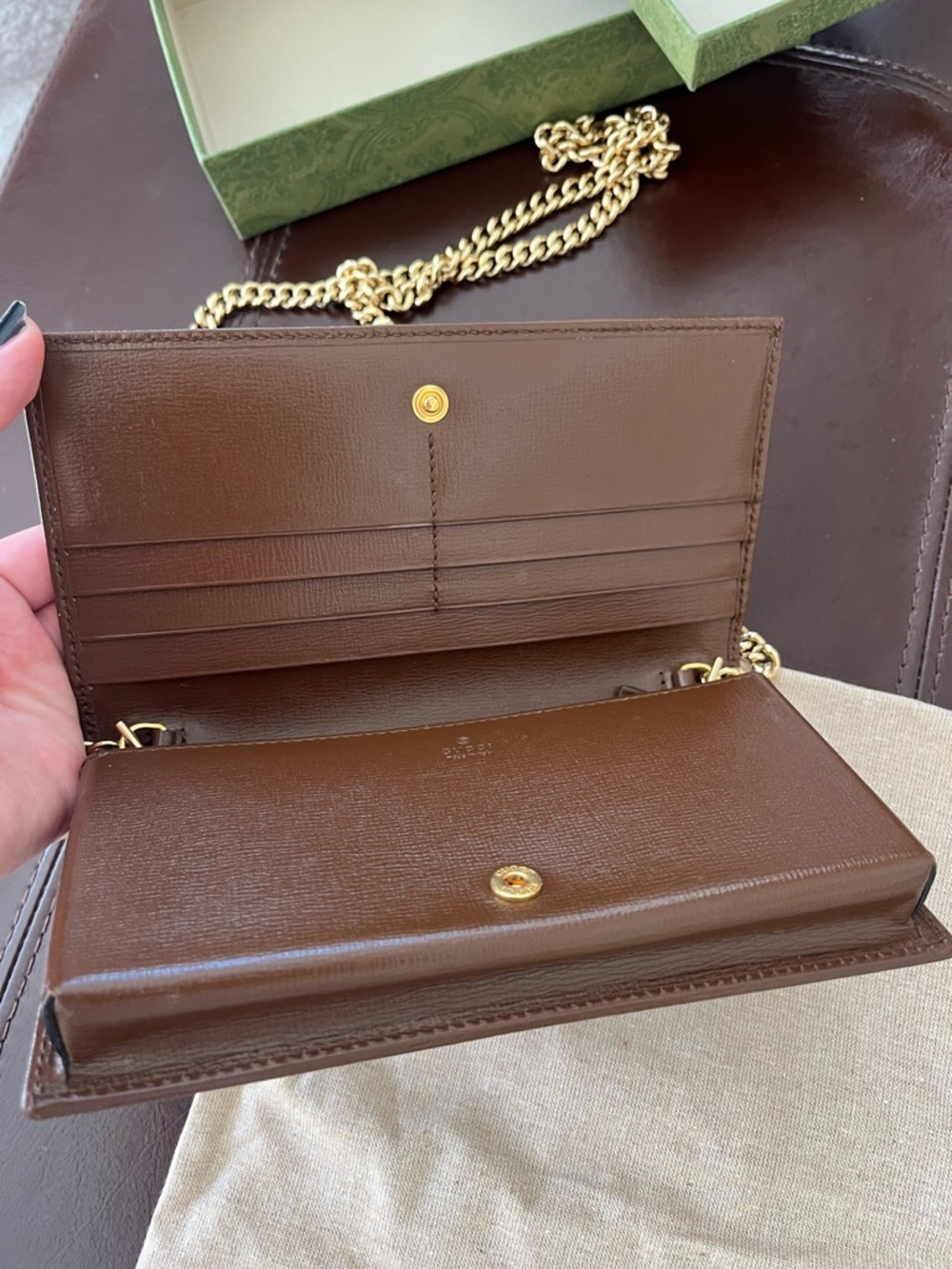 Gucci Brown/Beige GG Canvas Horsebit Chain Wallet - Picture 4 of 9